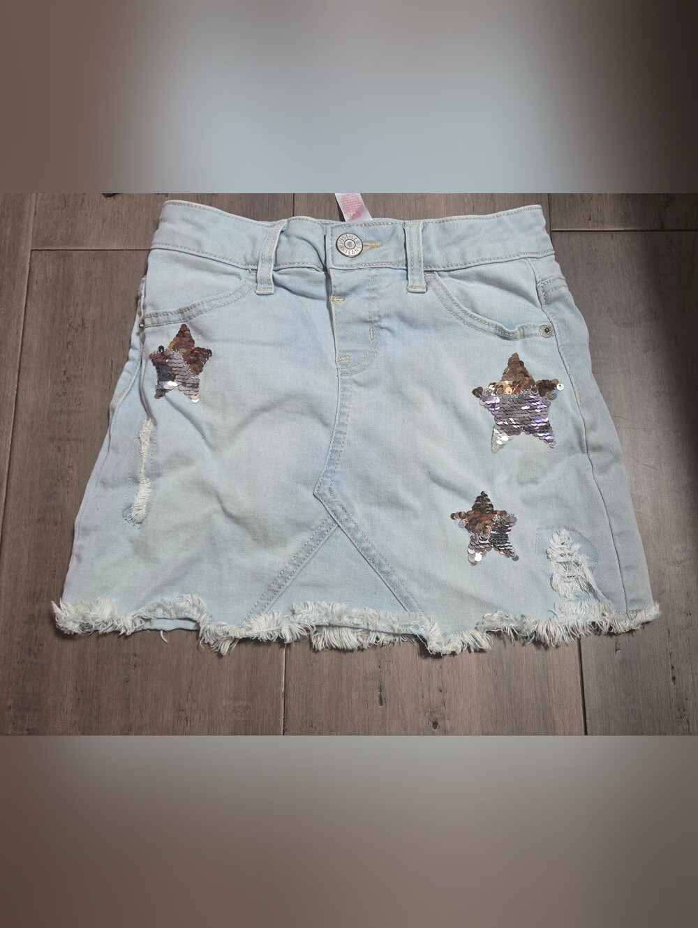 Justice Light Blue Denim Mini Skirt with Sequin Stars Size 8